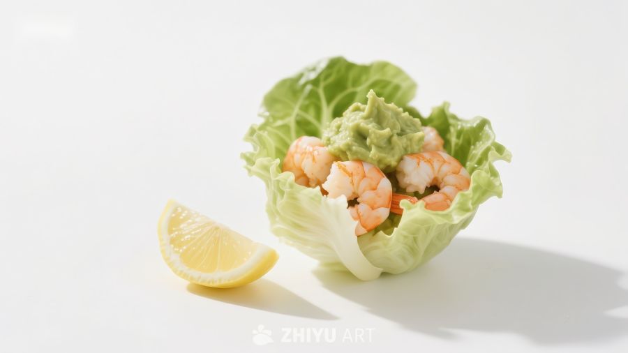 生菜包裹虾仁与鳄梨沙拉