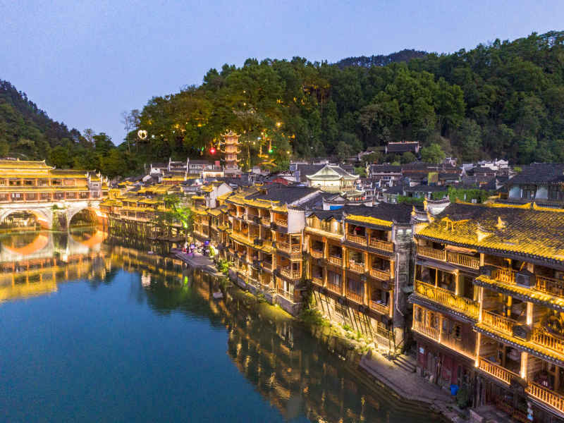 湖南湘西凤凰古城航拍