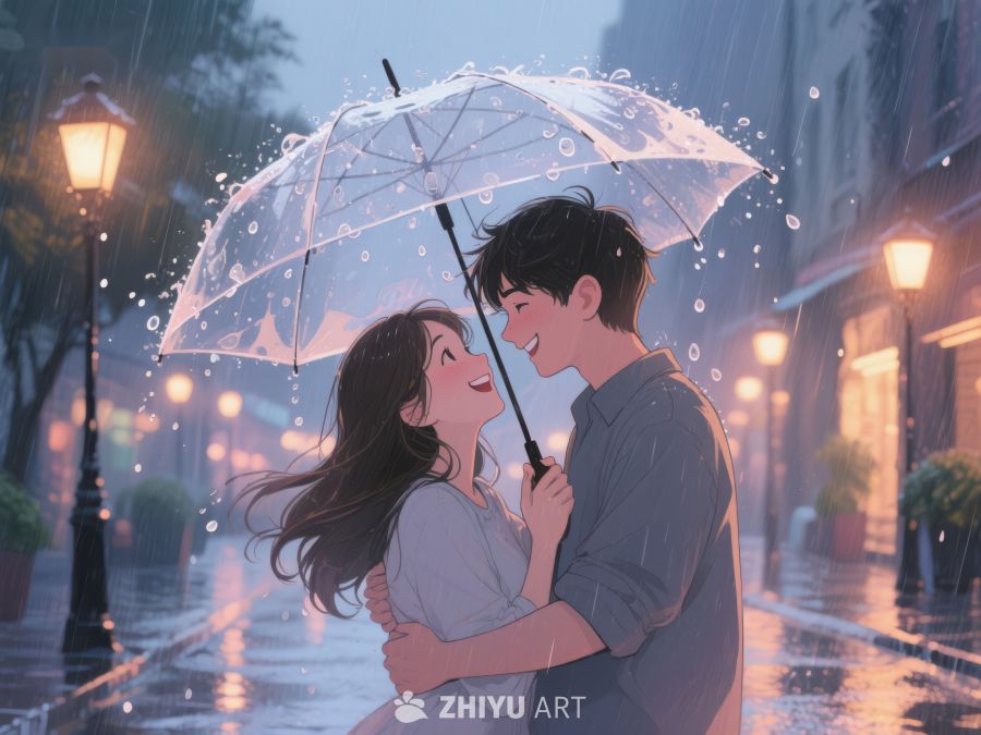 雨中情侣温馨相拥 1083