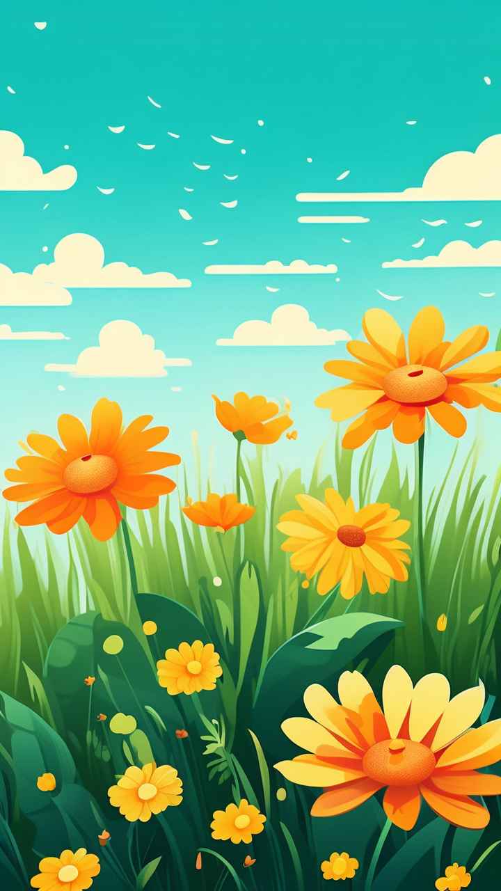 一幅乡村鲜花插画形式柔和圆润背景明亮 10