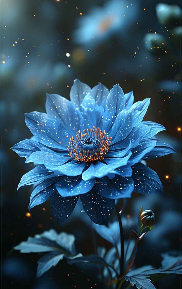 一朵蓝色艺术花，花瓣如星空般深邃 5