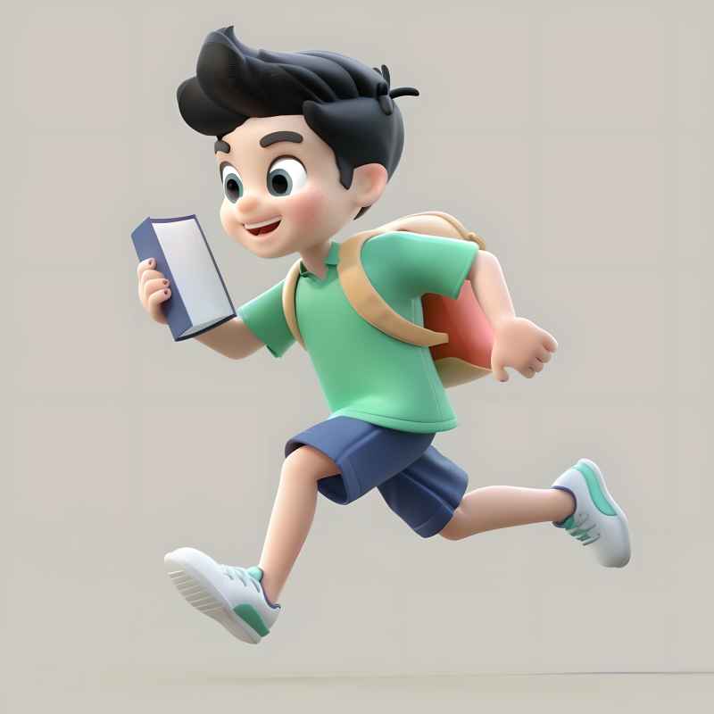 一个男孩跑步和拿着一本书 1