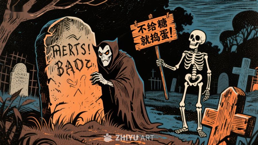 墓地里的万圣节捣蛋鬼