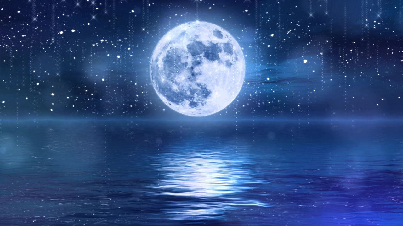 唯美大海上升月亮白月光蓝色夜空圆月明月大屏幕舞台LED视频  94