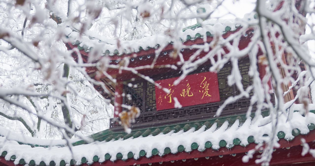 湖南长沙岳麓山爱晚亭城市雪景风光 10