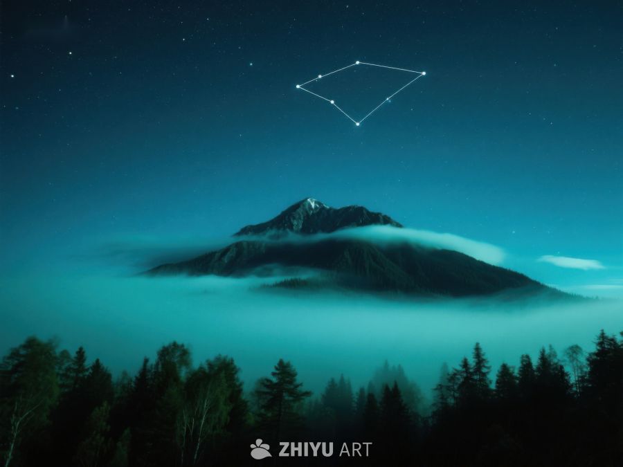 夜空下的山峰与星座 375