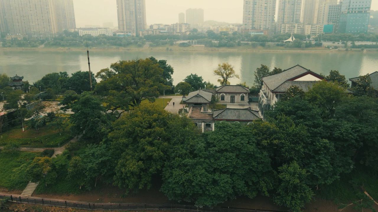 湖南衡阳东洲岛湘江航拍  