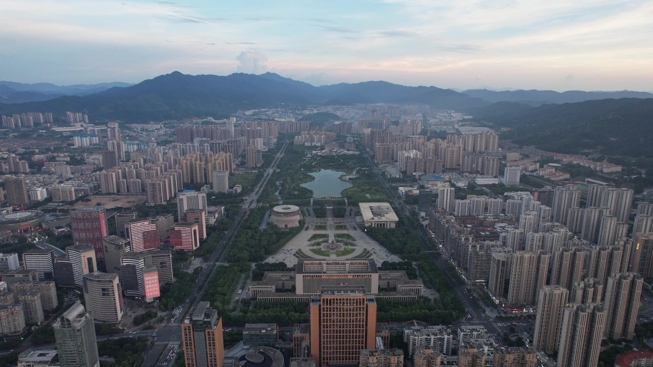 福建龙岩城市风光航拍 