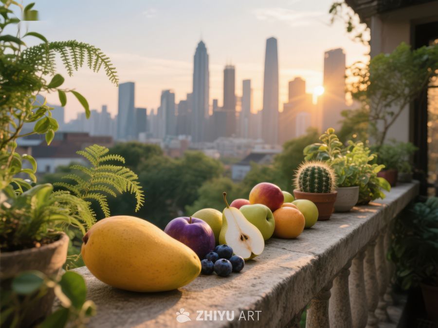 城市天际线与阳台水果 101