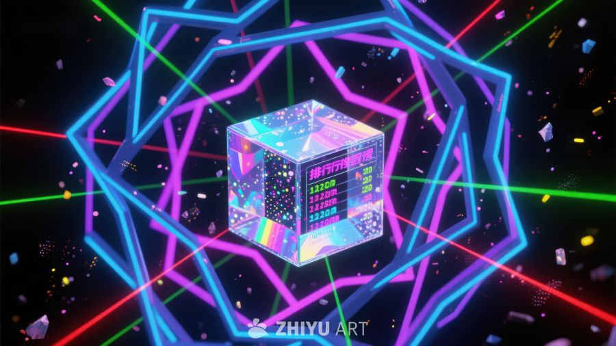 霓虹光效中的炫彩立方体 358