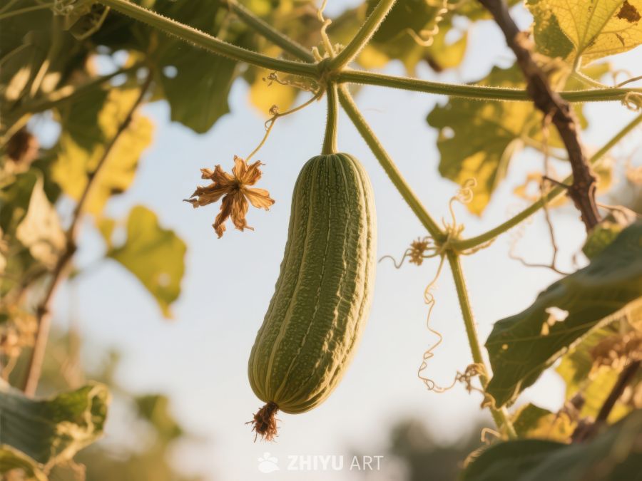 藤蔓上的绿色苦瓜 390