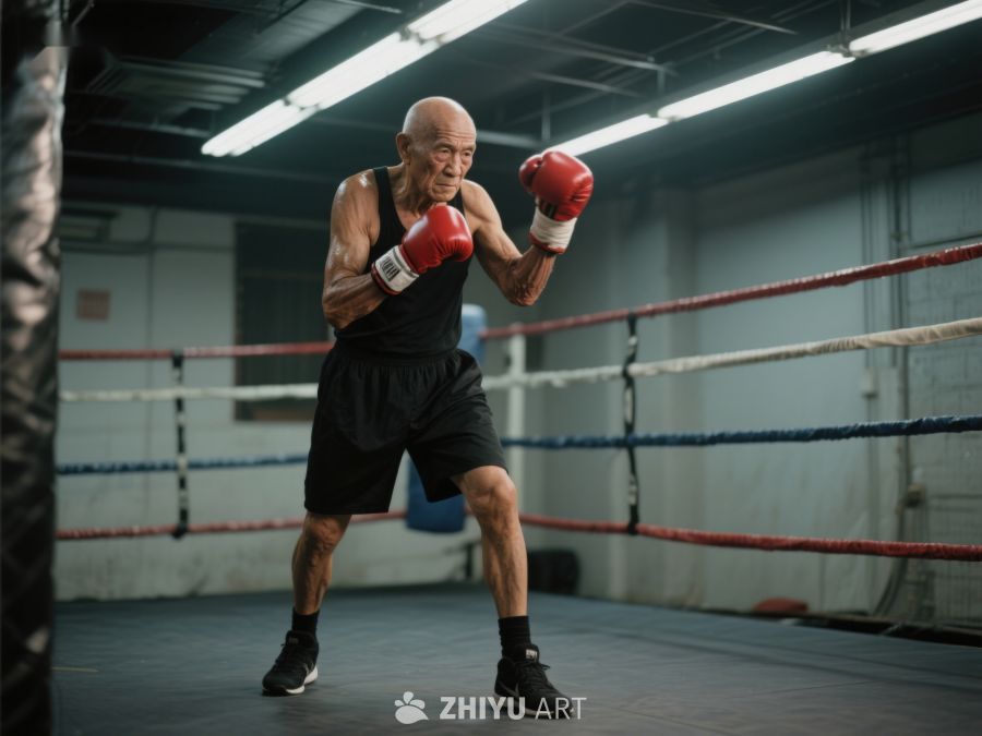 拳击老人在擂台训练 724