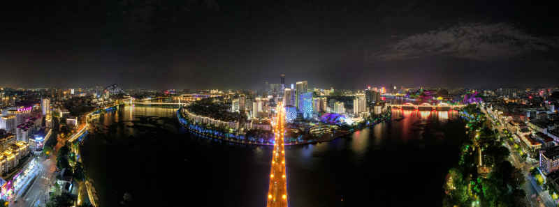 广西柳州城市夜景灯光航拍全景图 (1)