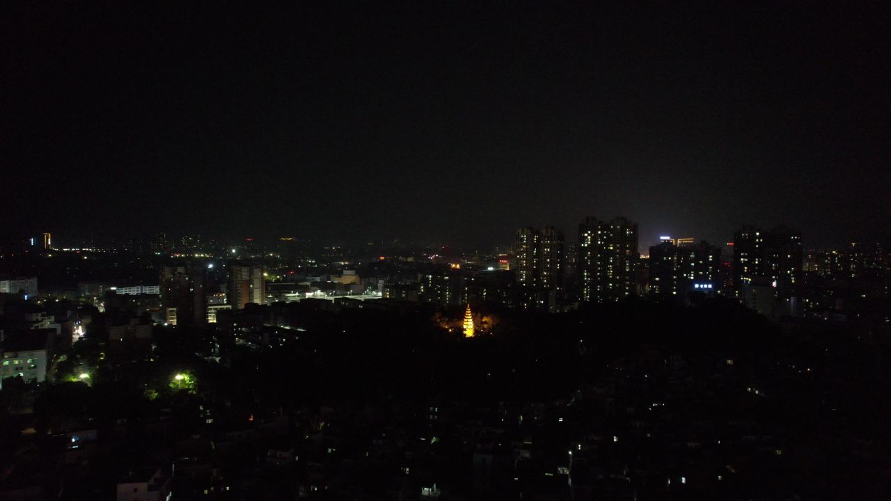广东阳江北山石塔夜景灯光航拍
