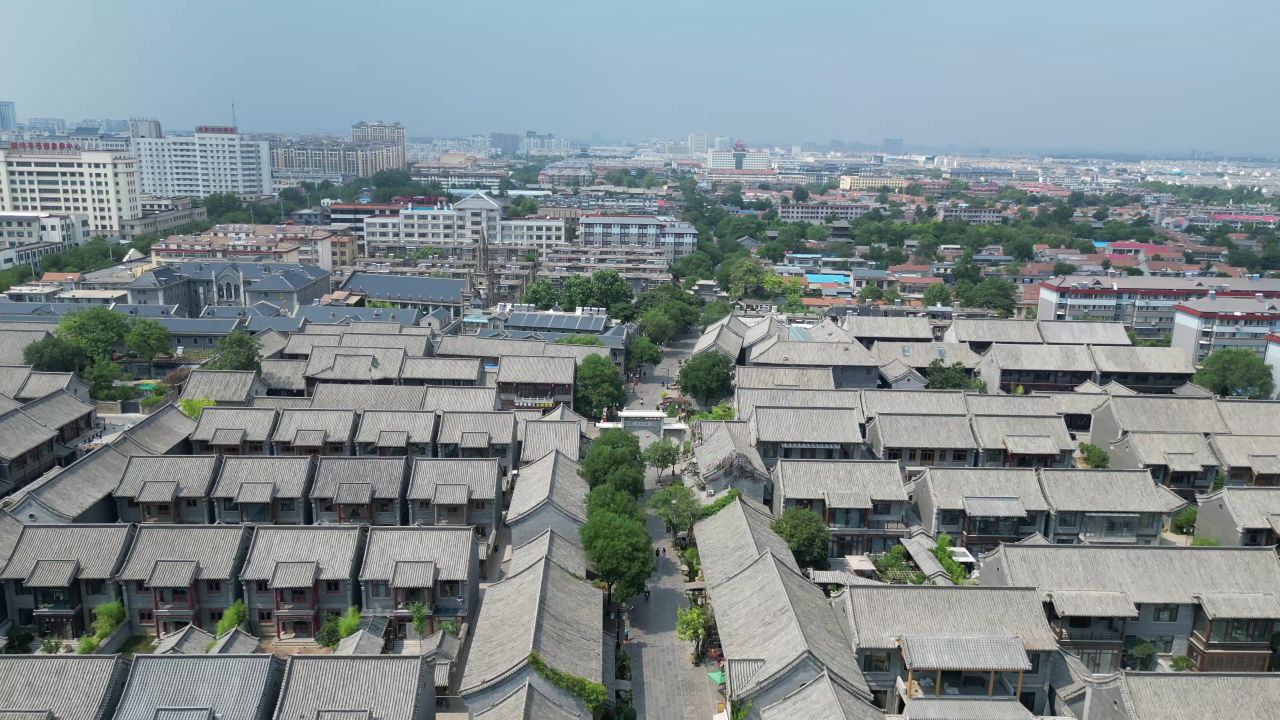 航拍山东潍坊青州古城5A景区 