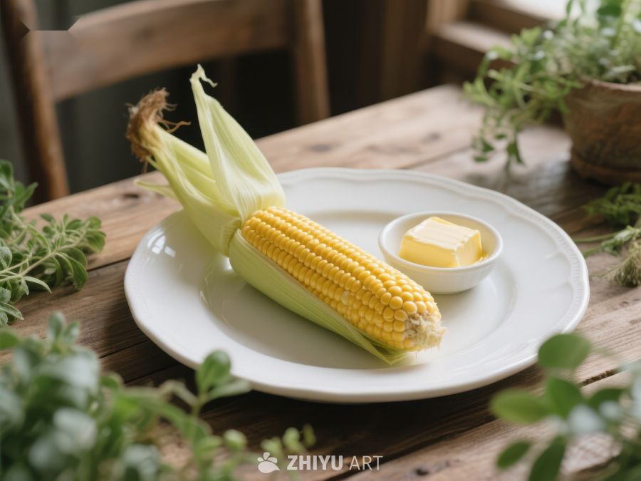 盘中玉米配黄油，绿植环绕 292