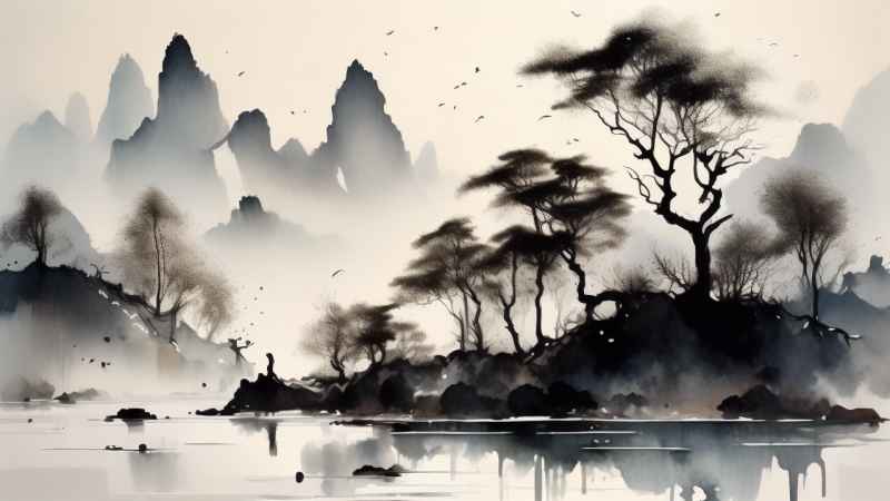 古风山水画唯美背景图 28