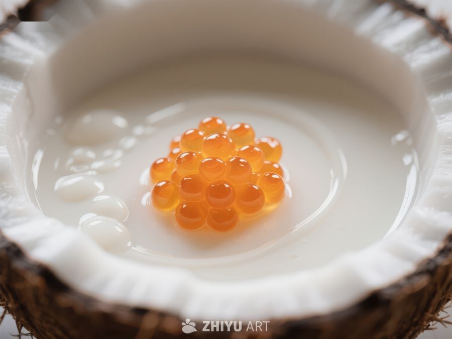 椰子碗中的橙色鱼子
