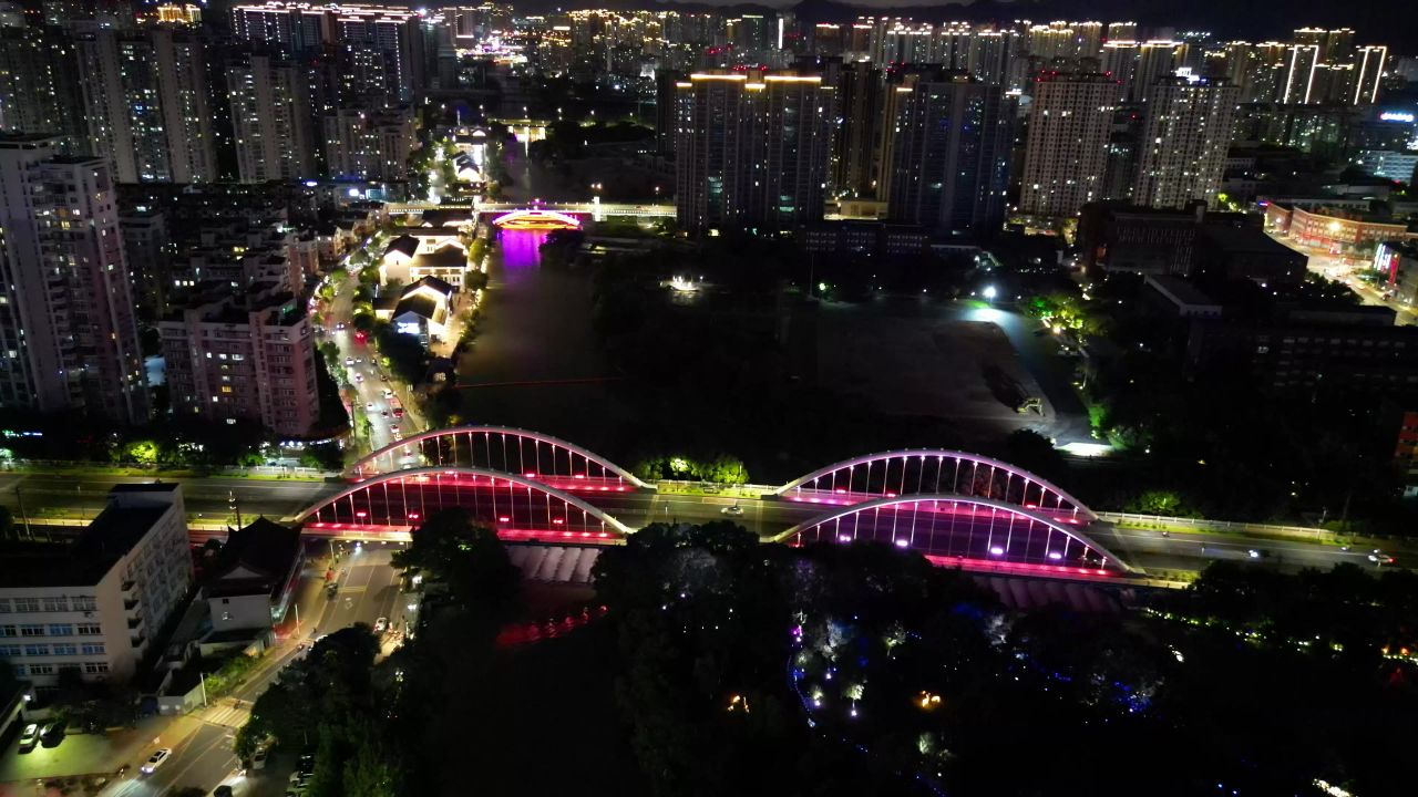 航拍温州南塘大桥夜景