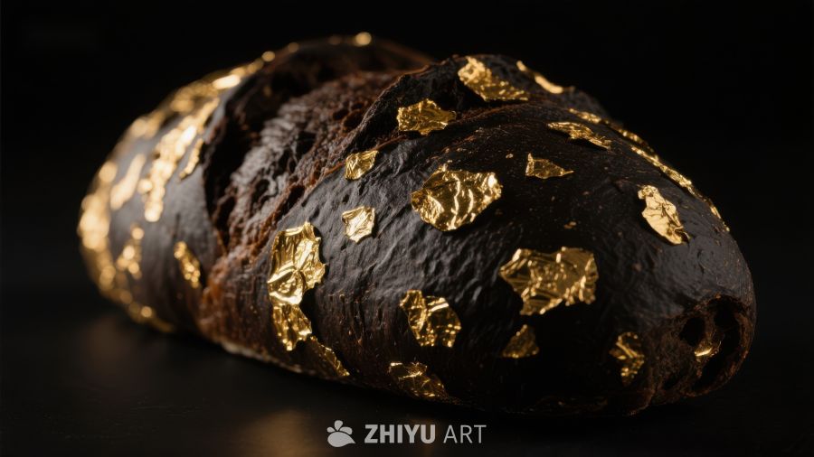 金箔点缀的深色面包