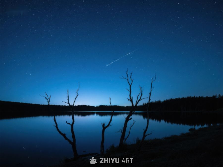 夜空流星划过静谧湖面 247