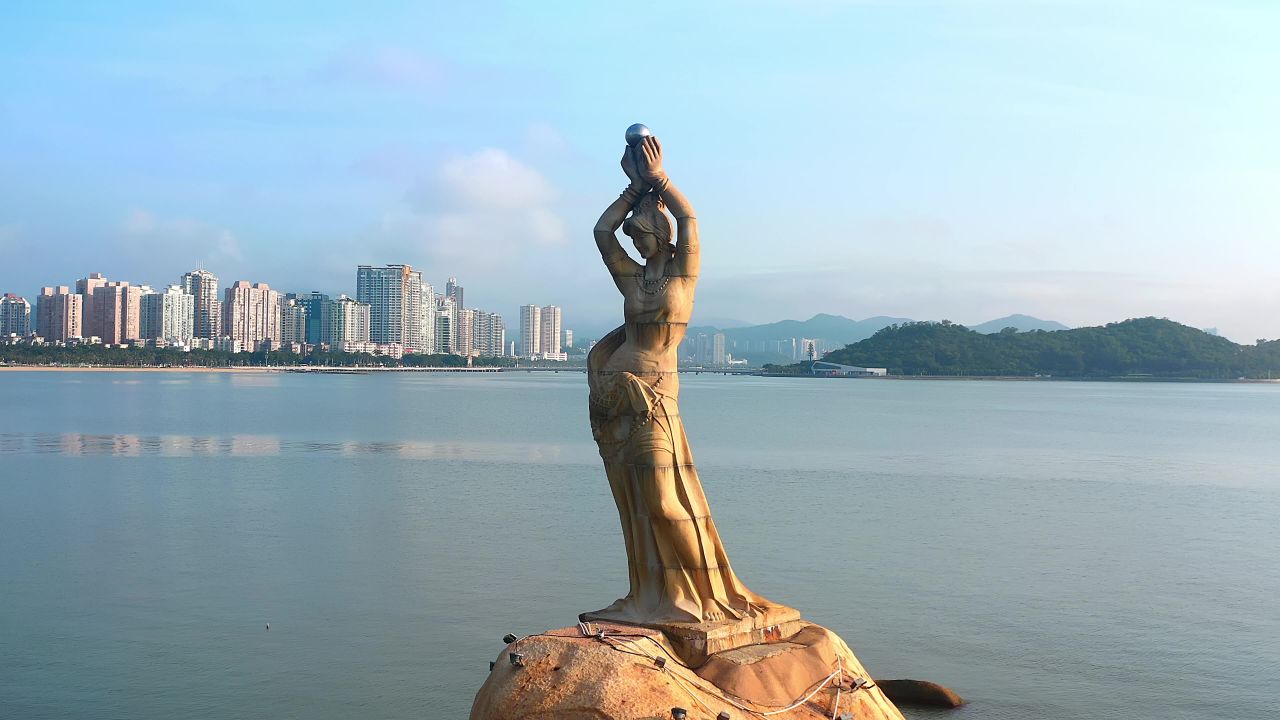 珠海城市地标渔女雕像距离六
