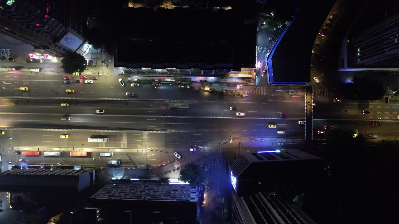 中国重庆观音桥商业区夜景灯光航拍  
