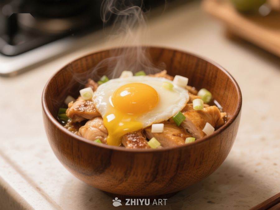 热腾腾的鸡肉饭配煎蛋 197