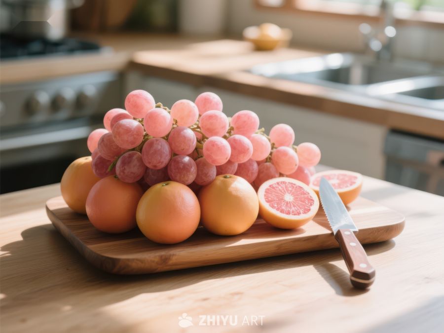 厨房台面上的葡萄与柚子 105