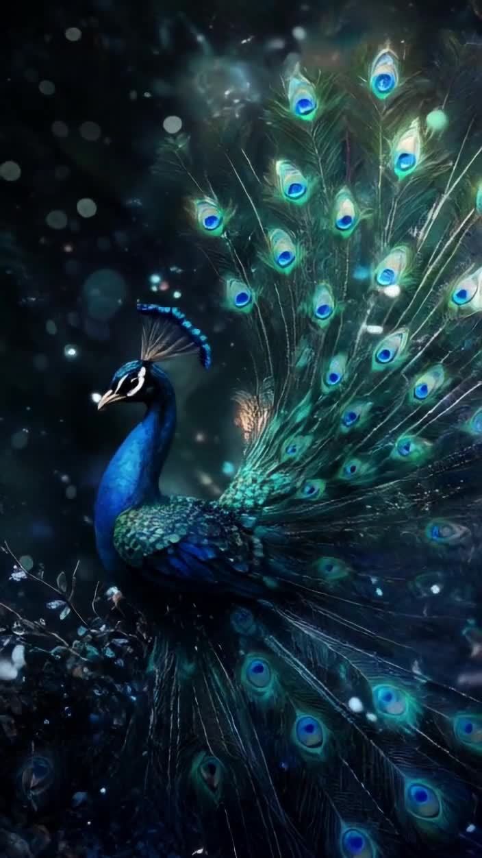 华丽夜色：深蓝孔雀开屏收尾循环