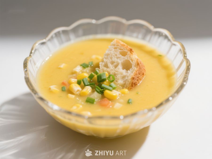 奶油玉米汤配面包片
