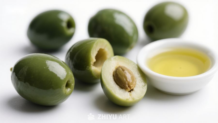 新鲜绿橄榄与橄榄油 753