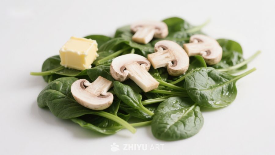 菠菜配蘑菇和黄油
