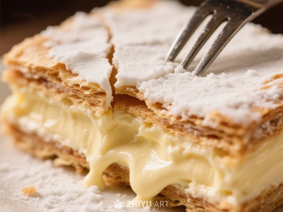 叉子切割奶油夹心酥皮糕点 69