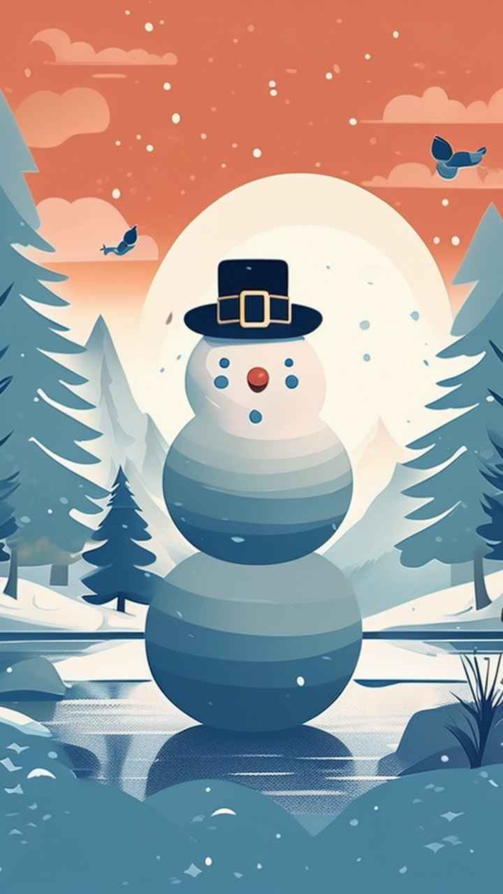 冬季雪景插画雪人 25