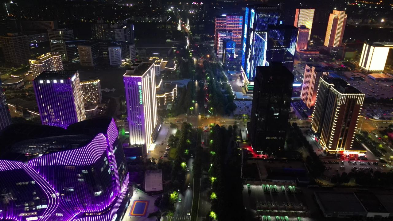 航拍河南郑州龙子湖金融中心夜景