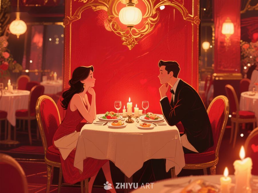 浪漫晚餐：情侣在华丽餐厅共享美食 439