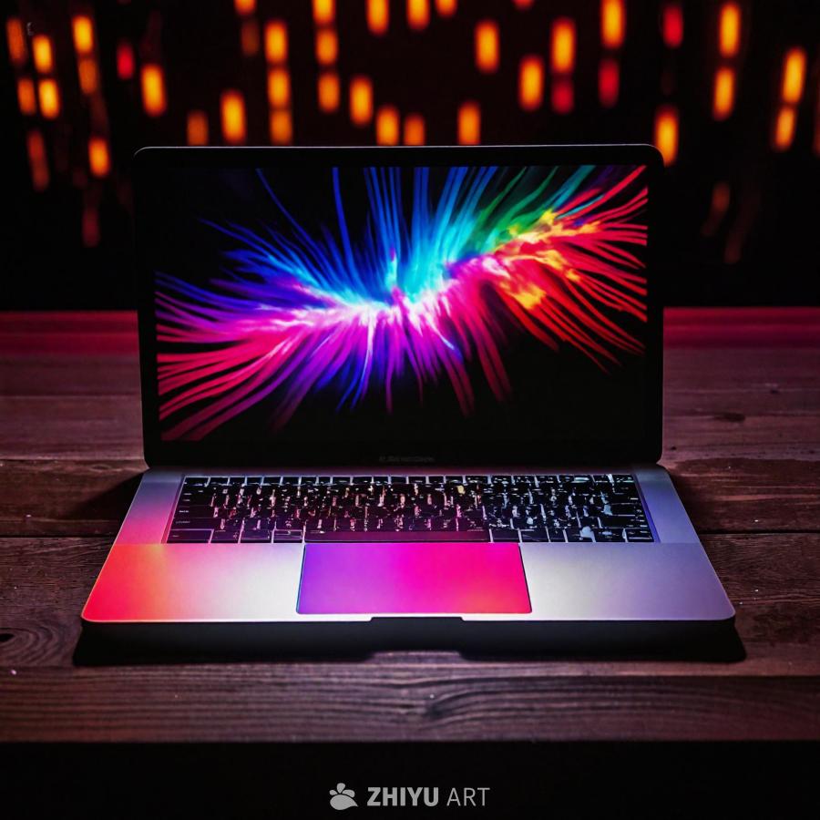 一台MacBook Pro笔记本电脑放置在木桌上，