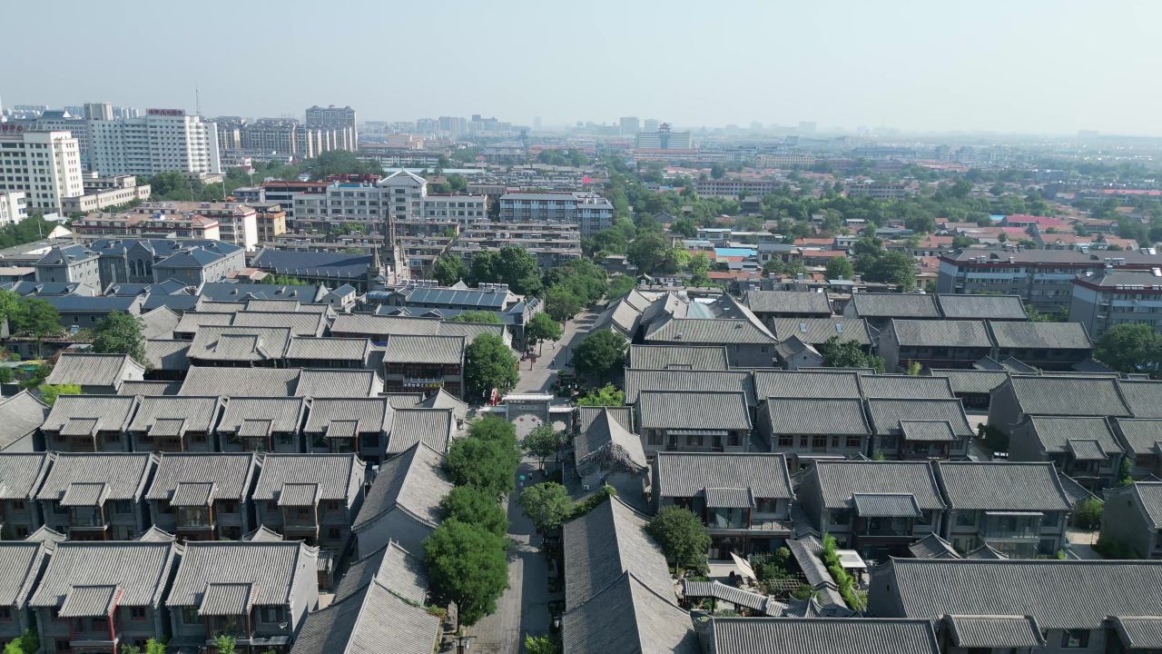 航拍山东潍坊青州古城5A景区 