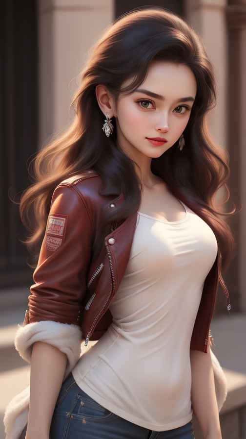 红色皮衣美女