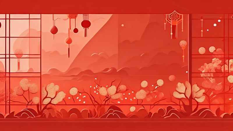 春节窗花简约插画背景 26