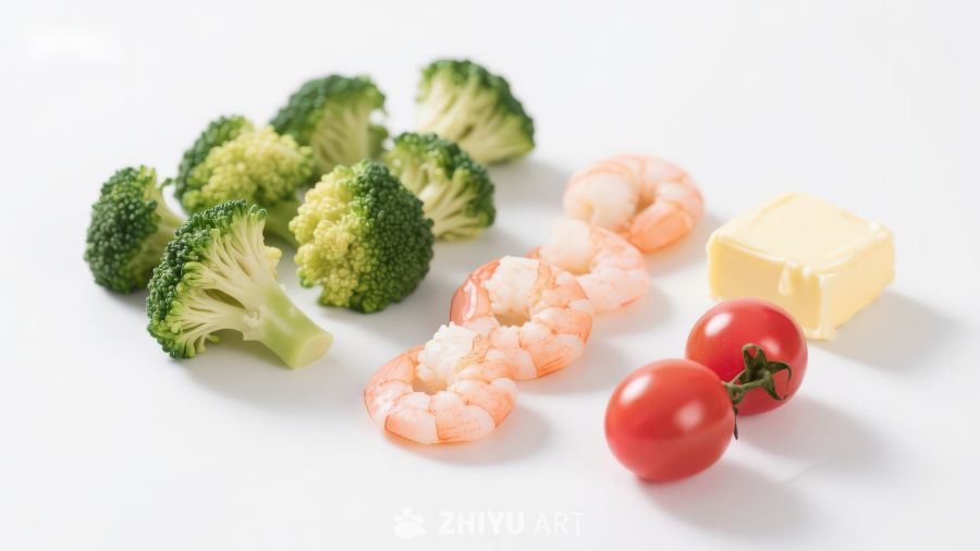 新鲜蔬菜虾仁与黄油