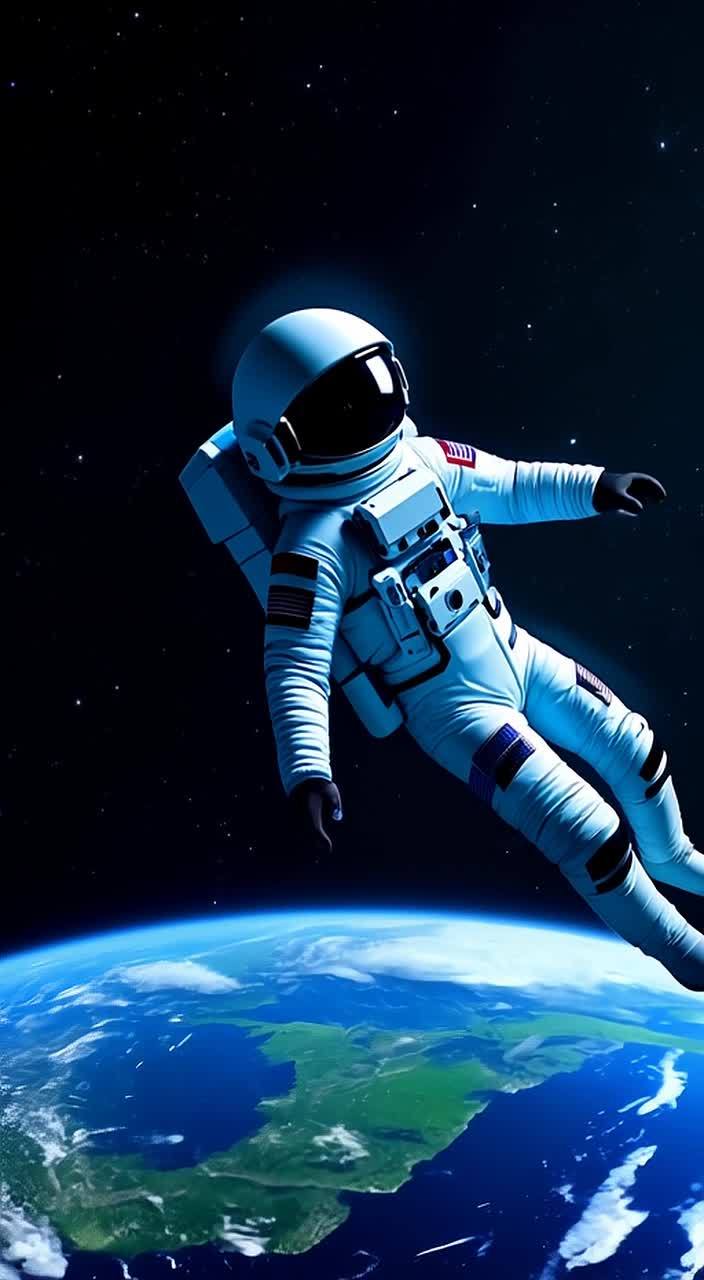 一个宇航员漂浮在太空中，向下凝视着地球。宇航员穿着