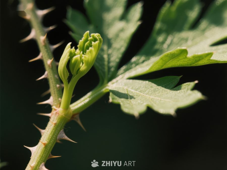 带刺植物的嫩芽与绿叶特写 106