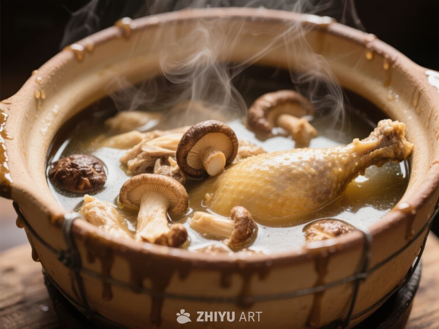 热气腾腾的鸡汤与蘑菇 563