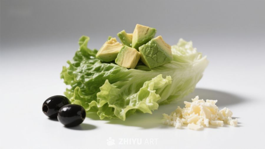 生菜配牛油果与黑橄榄
