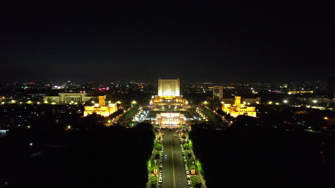  山东东营城市夜景灯光交通航拍