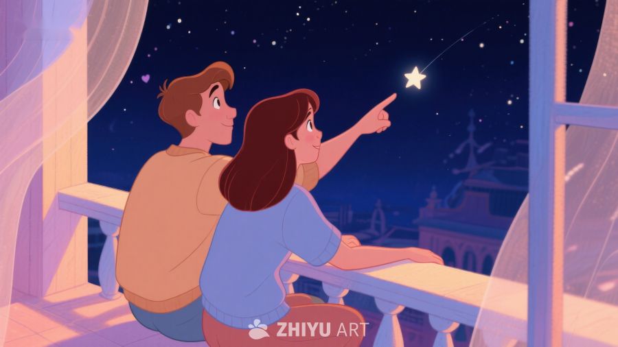 窗边仰望星空的两人 92