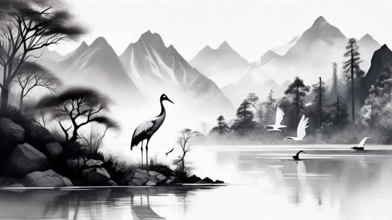 国风鹤山水风景插画 44