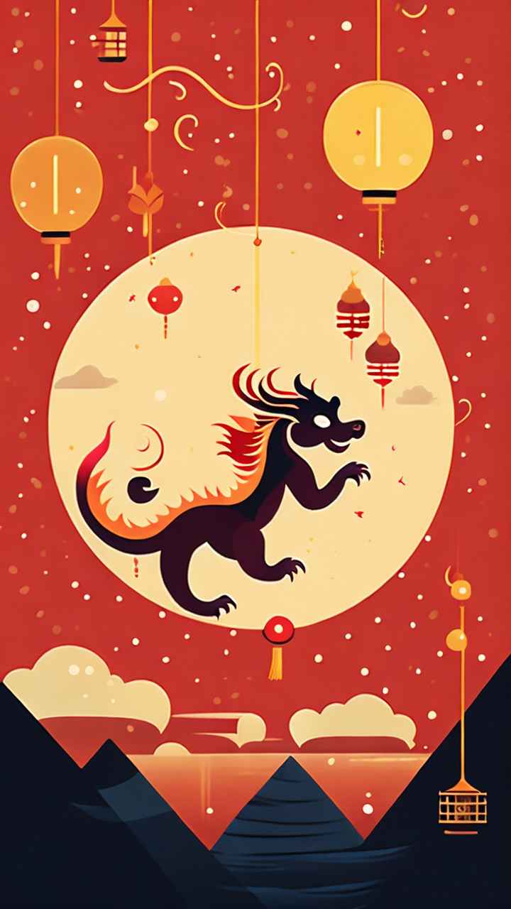 过年春节游龙灯简约插画 3